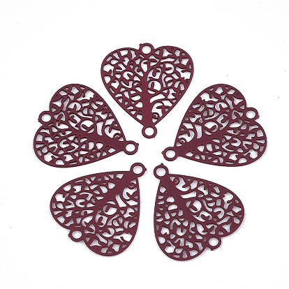 430 звенья / соединители из нержавеющей стали, окрашеные, гравированные металлические украшения, Сердце с деревом