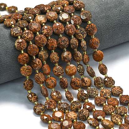 Натуральные звездообразные нитки из бисера яшмы, граненый шестиугольный разрез, плоско-круглые, с бисером