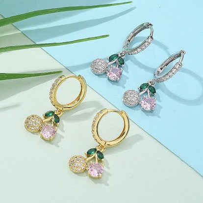 Латунные микро проложить серьги обруча кубического циркония, без свинца и без кадмия, долговечный, стойки покрытие, вишня