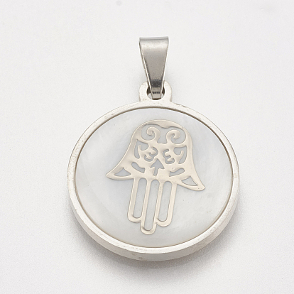 201 подвески из нержавеющей стали, с оболочкой, плоский круглый с hamsa рука / рука fatima / рука miriam