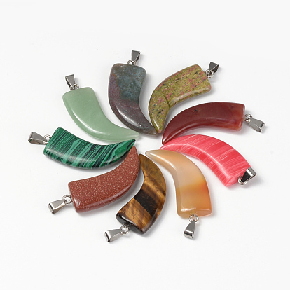 Gemstone Pendants, with Platinum Tone Brass Findings, Horn Shaped