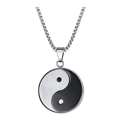 Stainless Steel Pendant Necklace for Men, Yin Yang