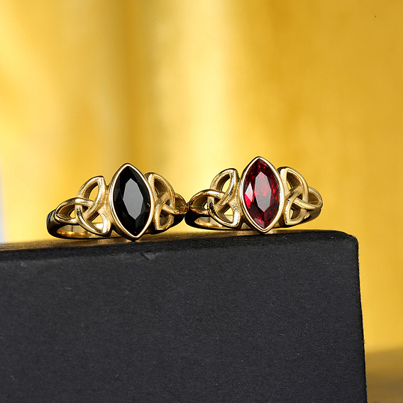 Конский глаз и узел 304 нержавеющая сталь с кубическим цирконием кольца для пальцев, золотые