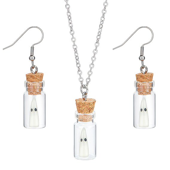 Стеклянная бутылка серьги и подвески ожерелья комплект для женщин