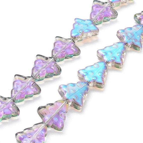 Transparent Electroplate Glass Bead Strands, Half Rainbow Plated, Christmas Trees