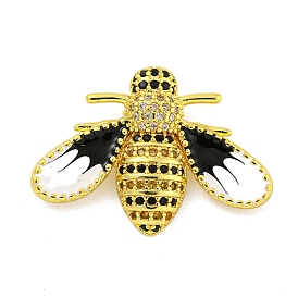 Real 18K Gold Plated Brass Micro Pave Cubic Zirconia Pendant, with Enamel, Bees
