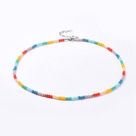 Joyas chakra, collares con cuentas de cristal rondelle facetado, con bolas de latón engarce, extensor de cadena de eslabones de corazón de acero inoxidable y cierres de garra de langosta