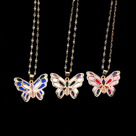 Colorful Zircon Butterfly Pendant Necklace - European and American Style Jewelry