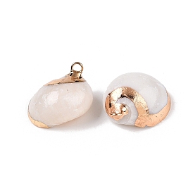 Natural Sea Shell Pendants, Shell Shaped Charms with Golden Tone Iron Loops