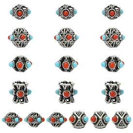 18 шт 6 стили бусины из сплава в тибетском стиле, с акриловой