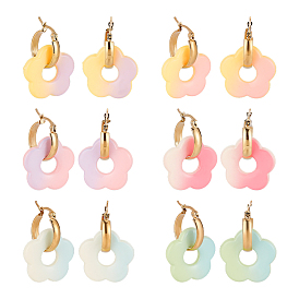 6 пары 6 цветные цветочные градиентные непрозрачные акрил с 304 серьгами-кольцами из нержавеющей стали, золотые