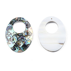Single-Sided Natural Abalone Shell/Paua Shell Pendants, with Freshwater Shell Back, Oval