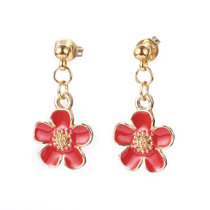 PandaWhole Zinc Alloy Flower Dangle Stud Earrings, with 304 Stainless Steel Earring Findings and Ear Nuts, Golden Alloy FlowerSize: Size