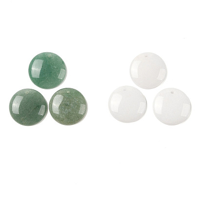 Natural Gemstone Pendants, Flat Round Charms