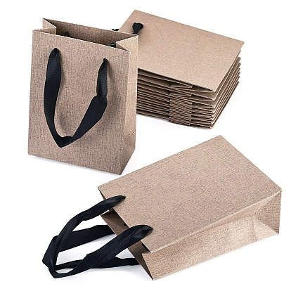 10Pcs Paper Gift Tote Bags with Nylon Ribbon Handles, for Wedding Birthday Baby Shower, Recycled Bags, Rectangle