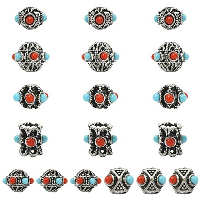 18 шт 6 стили бусины из сплава в тибетском стиле, с акриловой