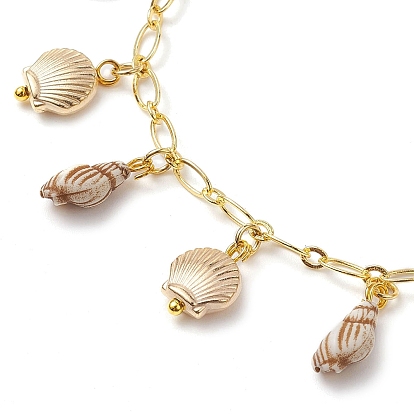 Acrylic Shell Shape Charm Anklets, with Brass Oval Link Chains