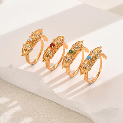 Элегантные винтажные латунные кольца с колоннами и паве из кубического циркония для женщин, золотые