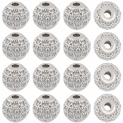 20 шт. круглых латунных бусин с микропаве из кубического циркония, прозрачные