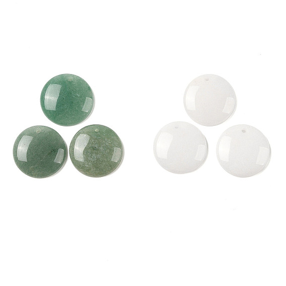 Natural Gemstone Pendants, Flat Round Charms
