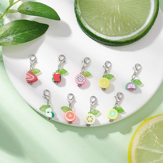 Кулон из полимерной глины ручной работы, фрукты с листьями, Сплав с застежками когтя омара