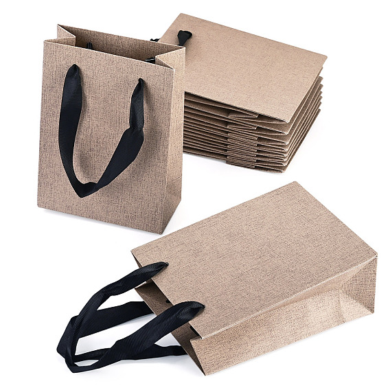 10Pcs Paper Gift Tote Bags with Nylon Ribbon Handles, for Wedding Birthday Baby Shower, Recycled Bags, Rectangle