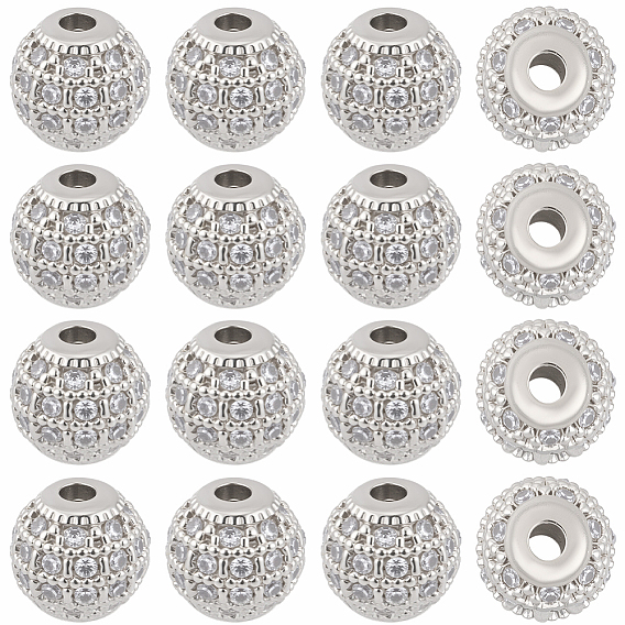 20 шт. круглых латунных бусин с микропаве из кубического циркония, прозрачные