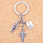 Religion Theme Zinc Alloy Keychain, Cross with Fish and Book