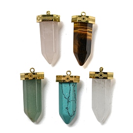 Natural Gemstone Pointed Pendants, Faceted Bullet Charms with Golden Plated 304 Stainless Steel Findings