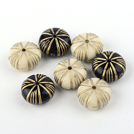 Flat Round Plating Acrylic Beads, Golden Metal Enlaced, 12.5x7mm, Hole: 1mm, about 703pcs/500g