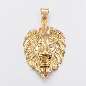 Lion Head 304 Stainless Steel Pendants, King of The Jungle Charms, 48.5x35.5x19mm, Hole: 6.5x10mm