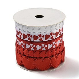 10 Yards 5 Styles Valentine's Day Polyester Ribbons, Heart