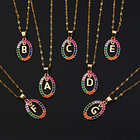 Collier alphabet en cuivre cz coloré pour femme - lettres plaquées sous vide pour conserver la couleur