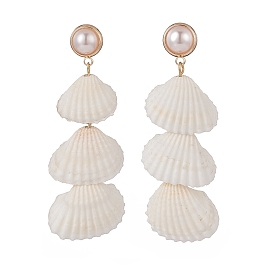 Boucles d'oreilles pendantes en coquillage et perle de coquillage en spirale naturelle, boucles d'oreilles longues en laiton pour femmes