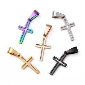 Ion Plating(IP) 304 Stainless Steel Pendants, Hollow, Cross