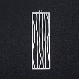 304 Stainless Steel Big Filigree Pendants, Rectangle