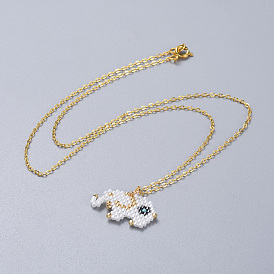 Handmade Japanese Seed Beads Pendant Necklaces, with Brass Chain, Elephant
