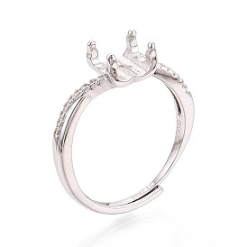 Родиевое покрытие 925 стерлинговое серебро микропаве кубический цирконий помолвочное кольцо солитер оправы, регулируемые настройки зубчатого кольца