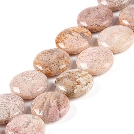 Natural Cherry Blossom Agate Beads Strands, Flat Round