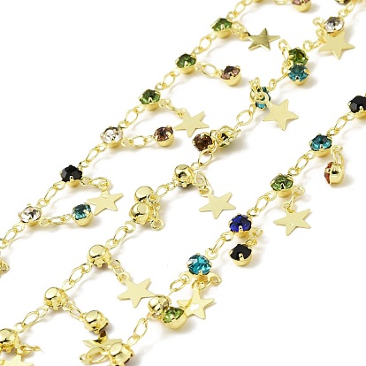 Handmade Glass Link Chains, with Brass Star Charms, Long-Lasting Plated, Golden, Soldered, with Spool