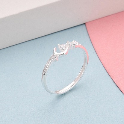 925 регулируемые кольца для женщин из стерлингового серебра с микропаве из прозрачных кубических цирконий, луна, с печатью s925