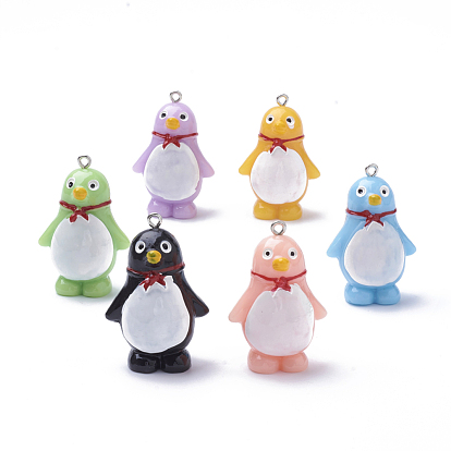 Подвески из смолы, с фурнитурой железной платинового оттенка, пингвин