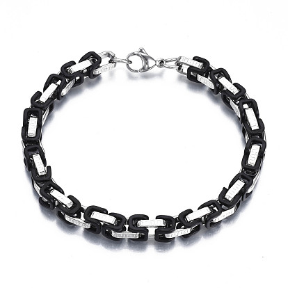 Deux tons 201 bracelet chaîne byzantine en acier inoxydable pour hommes femmes, sans nickel
