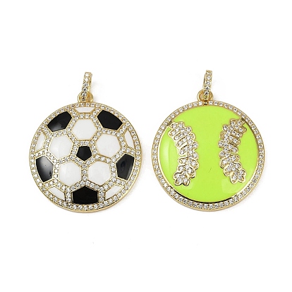 Подвески из латунной эмали и микропаве из кубических цирконий, футбол/бейсбол, реальный 18 k позолоченный, долговечный, без кадмия и без свинца, стойки покрытие