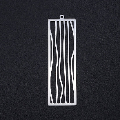 304 Stainless Steel Big Filigree Pendants, Rectangle