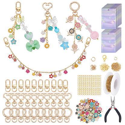 Сделай сам наборы для ключей, в том числе 304 цепочки из нержавеющей стали для скрепок, железные концы, застежки-поворотные из сплава и застежки-карабин, сплав эмали цветок прелести