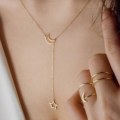 Moon Star Iron Lariat Necklaces for Women