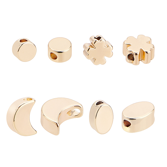 Long-Lasting Plated Brass Beads & Charms, Nickel Free, Flat Round & Moon & Oval & Four Leaf Clover