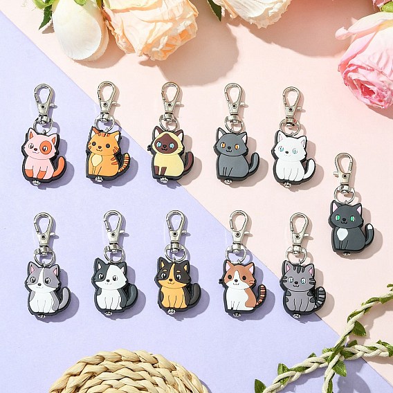 Подвески из ПВХ пластика украшения, с поворотными застежками сплава, форма кошки