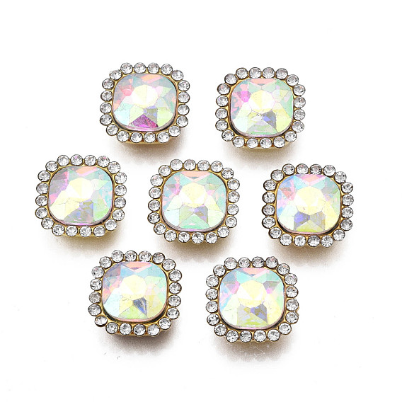 Шить на горный хрусталь, стекло горный хрусталь, с настройками железного зубца, с покрытием AB цвета, граненые, квадратный